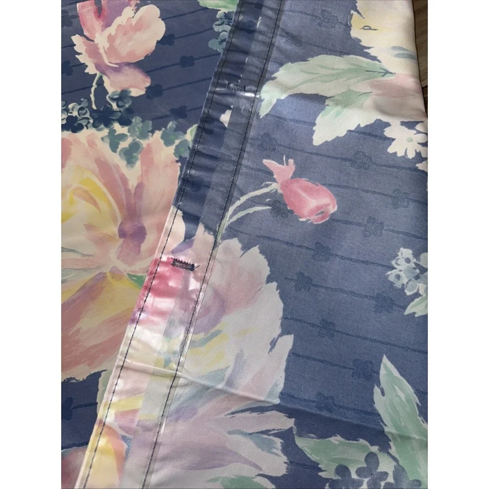 Vintage Hygiene Industries Shower Curtain Blue Pink Floral Kitschy USA 67X71